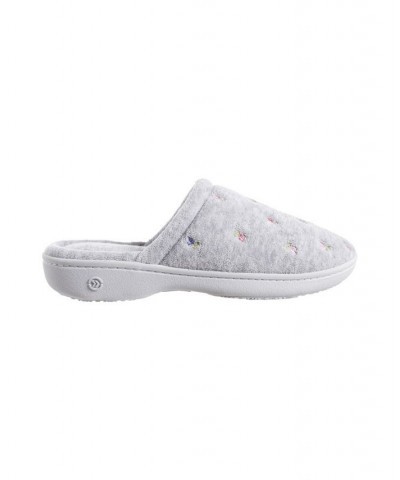 Women's Embroidered Floral Terry Slippers Gray $12.98 Shoes