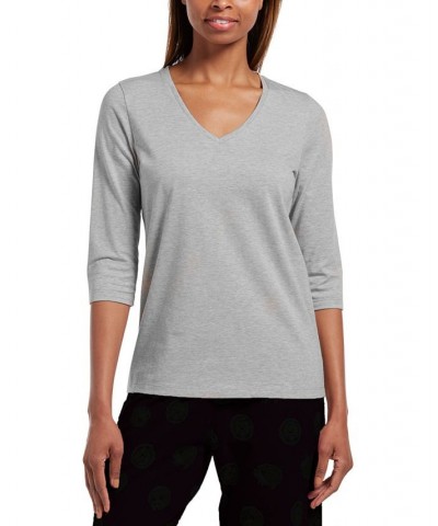 Women's Sleepwell Solid 3/4 V-Neck T-Shirt with Temperature Regulating Technology Gray $15.36 Sleepwear