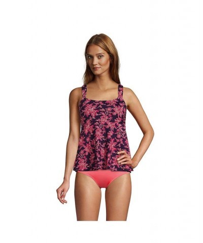 Women's Long Flutter Scoop Neck Tankini Top Comfort Adjustable Straps Blackberry/Strawberry Jacobean $47.40 Swimsuits