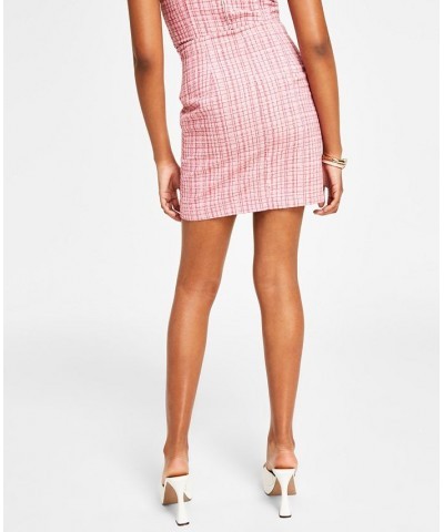 Women's Tweed Jacket Tweed Bustier Top & Tweed Miniskirt Pink $71.10 Skirts