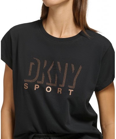 Women's Performance Cotton Crew-Neck Metallic-Logo T-Shirt Black $15.17 Tops