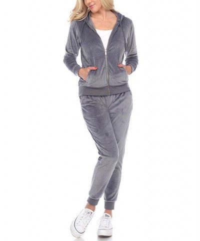 Women's Velour Tracksuit Loungewear 2pc Set Gray $27.60 Sleepwear
