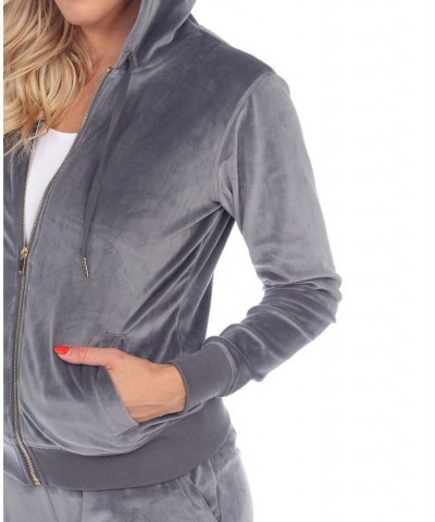 Women's Velour Tracksuit Loungewear 2pc Set Gray $27.60 Sleepwear