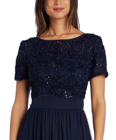 Sequin & Ruffle Gown Navy Blue $60.63 Dresses