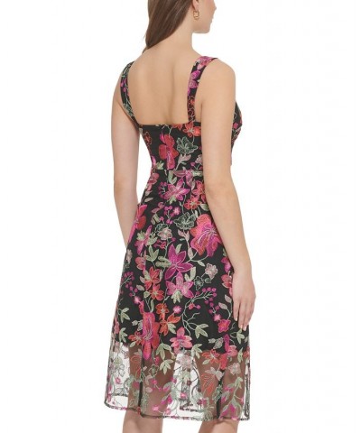 Women's Embroidered Mesh A-Line Dress Black Multi $62.16 Dresses
