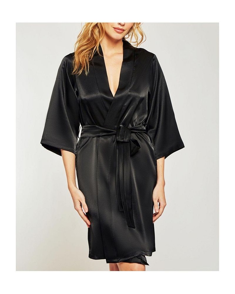 Women's Marina Lux 3/4 Sleeve Satin Lingerie Robe Black $27.60 Lingerie