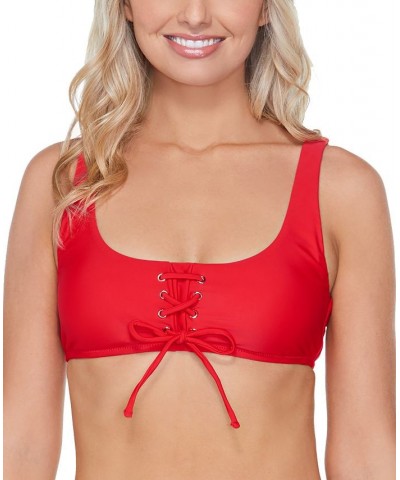 Juniors' Lace Up Bikini Top Red $20.42 Swimsuits