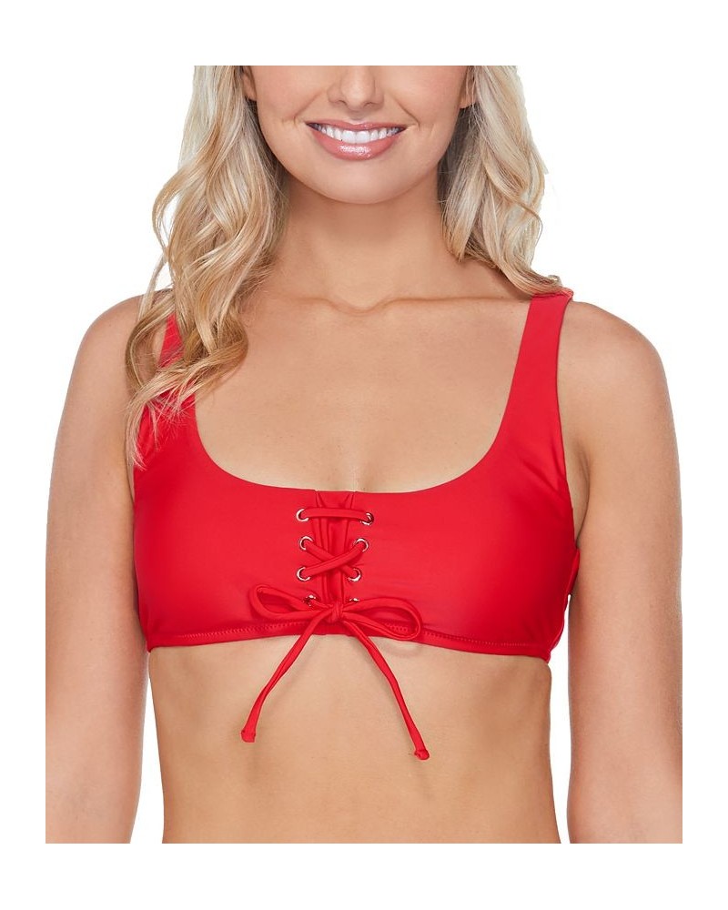 Juniors' Lace Up Bikini Top Red $20.42 Swimsuits