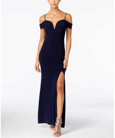 Juniors' Off-The-Shoulder Gown Blue $43.56 Dresses