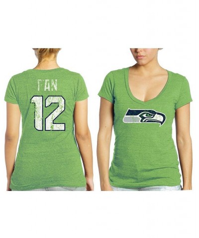 Women's 12s Neon Green Seattle Seahawks Tri-Blend Name and Number T-shirt Neon Green $28.49 Tops