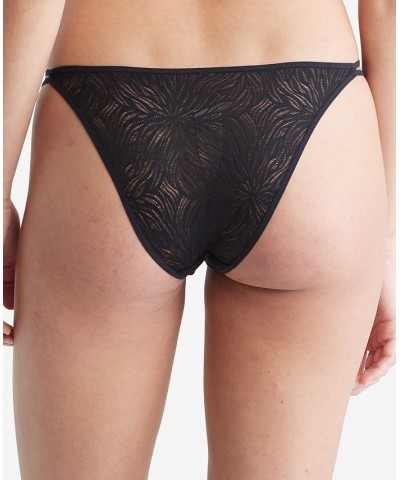 Women's Sheer Marquisette Lace High-Leg Tanga Underwear QF7105 Black $20.06 Panty