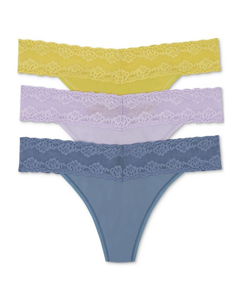 Bliss Perfection Lace-Trim Thong Pack of 3 750092MP Citrine, Grape Ice, Windy Blue $17.07 Underwears
