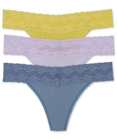 Bliss Perfection Lace-Trim Thong Pack of 3 750092MP Citrine, Grape Ice, Windy Blue $17.07 Underwears