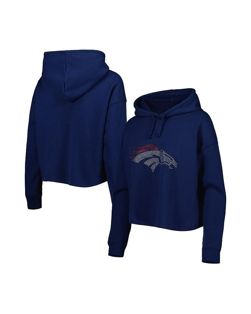 Women's Navy Denver Broncos Crystal Logo Cropped Pullover Hoodie Navy $38.70 Sweatshirts