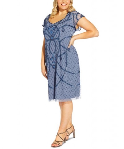 Plus Size Beaded Back-Cutout Dress French Blue $95.37 Dresses
