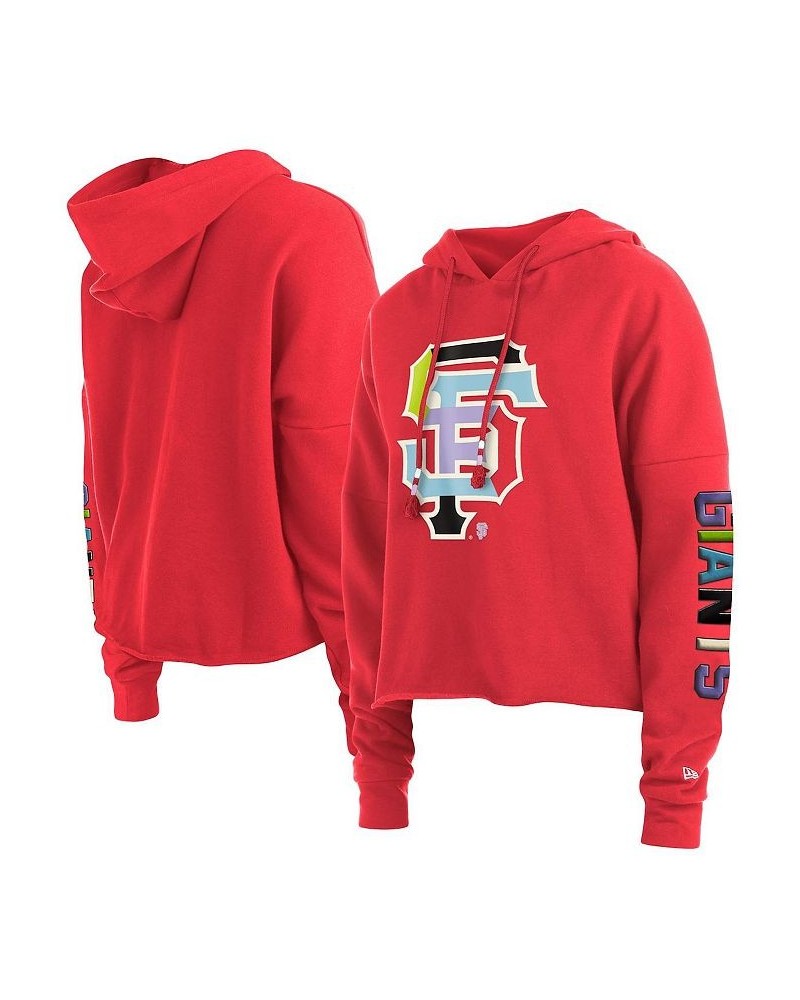 Women's Red San Francisco Giants Fashion High Hip Pullover Hoodie Red $38.40 Sweatshirts