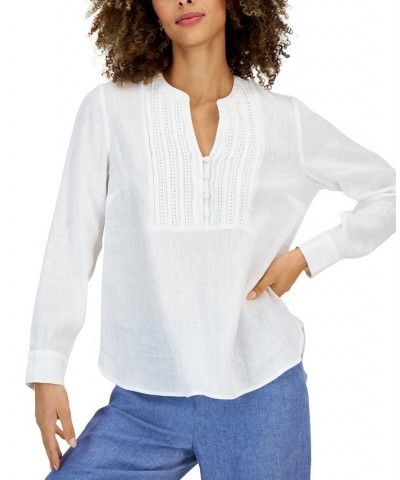 Women's Linen Split-Neck Tunic Bright White $26.87 Tops
