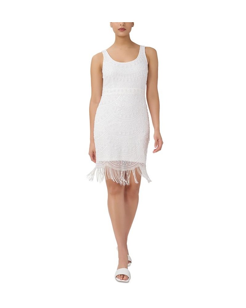 Women's Scoop-Neck Fringe-Trim Sheath Dress Ivory $74.50 Dresses