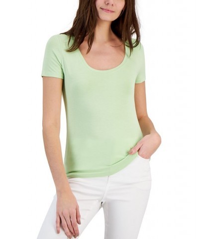 Women's Scoop-Neck T-Shirt Green $11.57 Tops